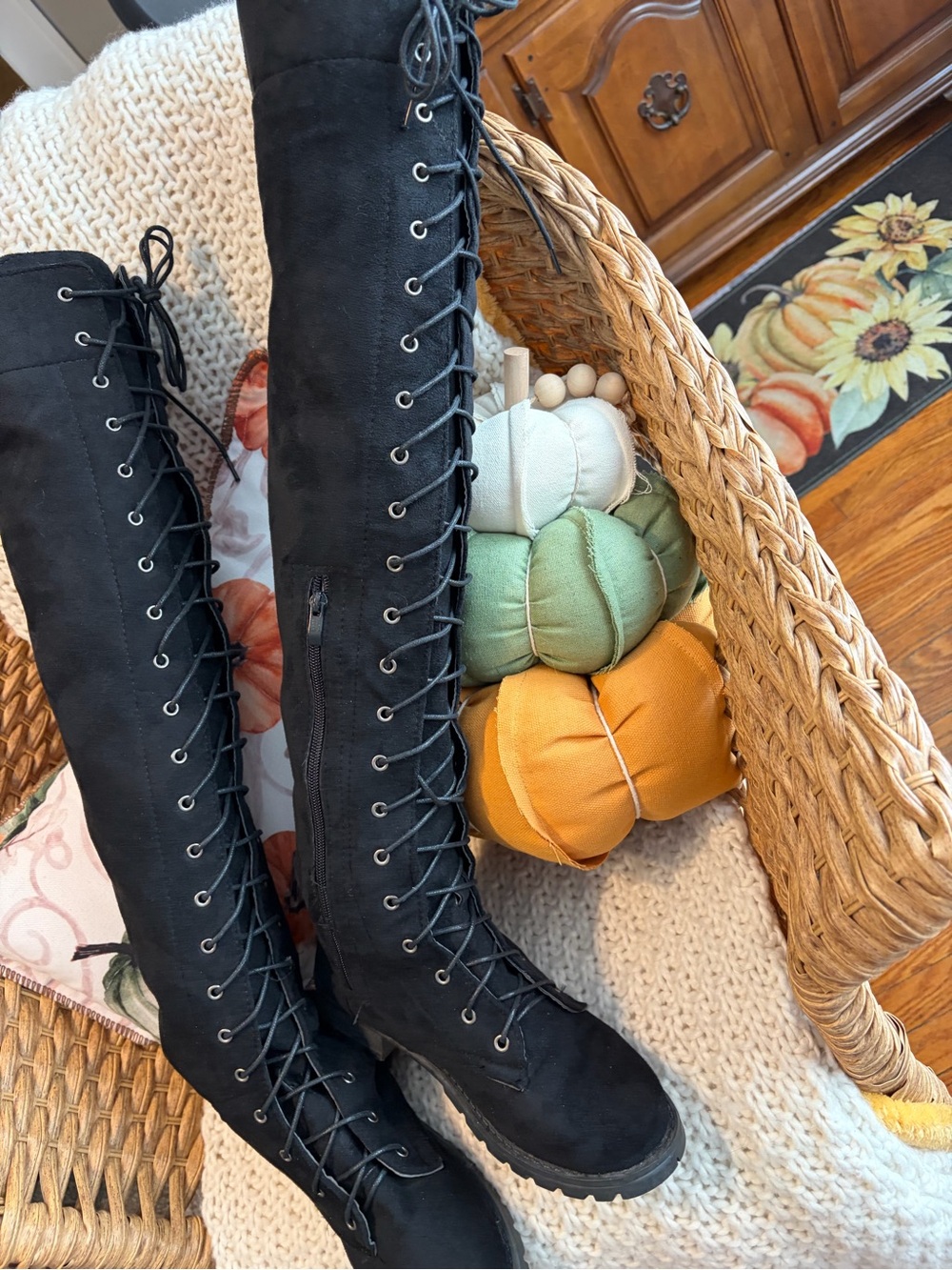 Black Over The Knee Lace Up Boots